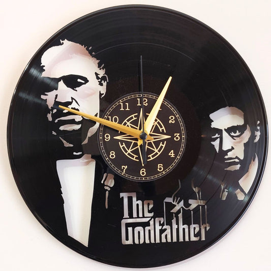 Orologio in Vinile Ispirato a "Il Padrino" – Intagliato a Mano con Marlon Brando e Al Pacino – Design Cult Silenzioso