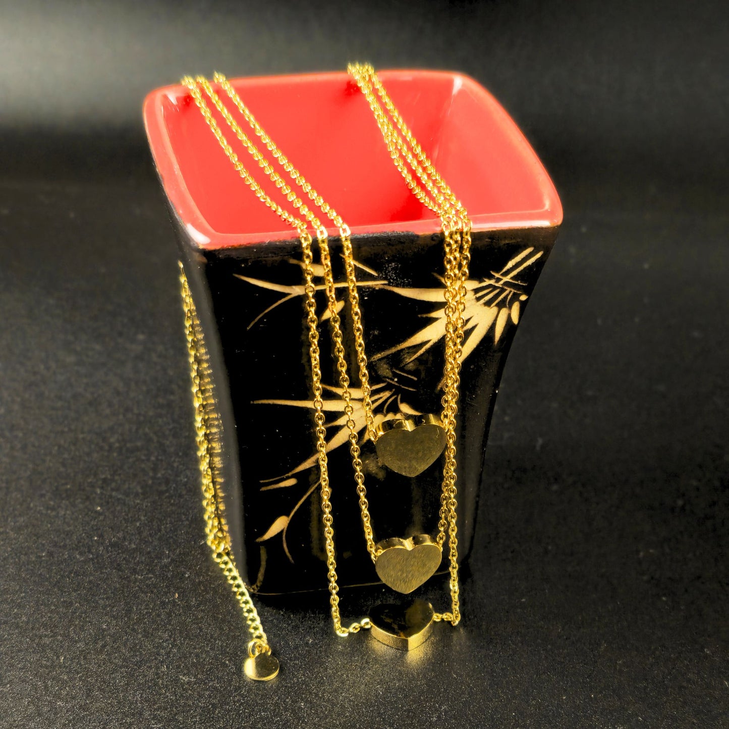collana tre cuori – oro o argento incidibile (1-2 lettere per cuore)