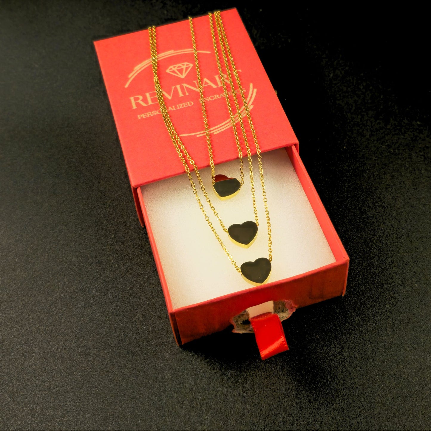 collana tre cuori – oro o argento incidibile (1-2 lettere per cuore)
