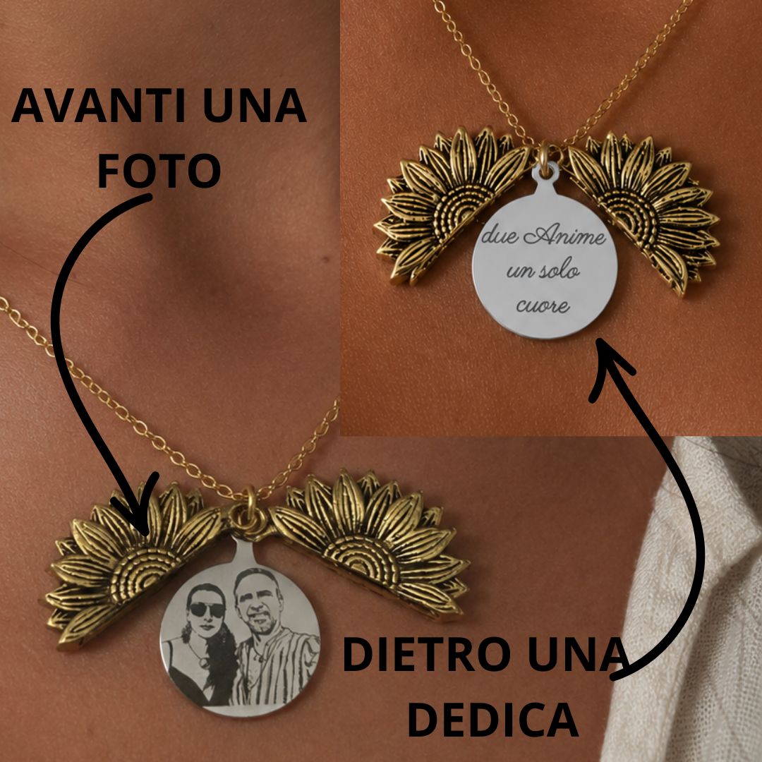 Collana Girasole con Foto Incisa e Dedica Segreta personalizzata