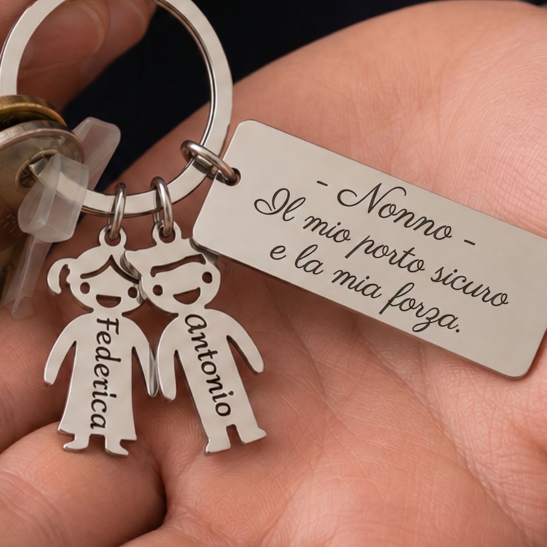 Portachiavi Famiglia Personalizzato in Acciaio – Incisione Nomi, foto e Dedica su Misura