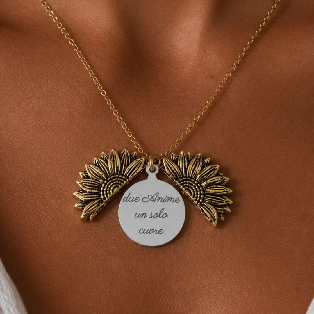 Collana Girasole con Foto Incisa e Dedica Segreta personalizzata