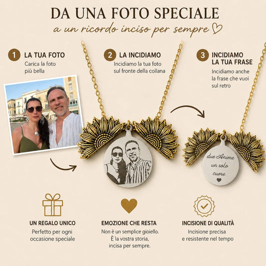 Collana Girasole con Foto Incisa e Dedica Segreta personalizzata