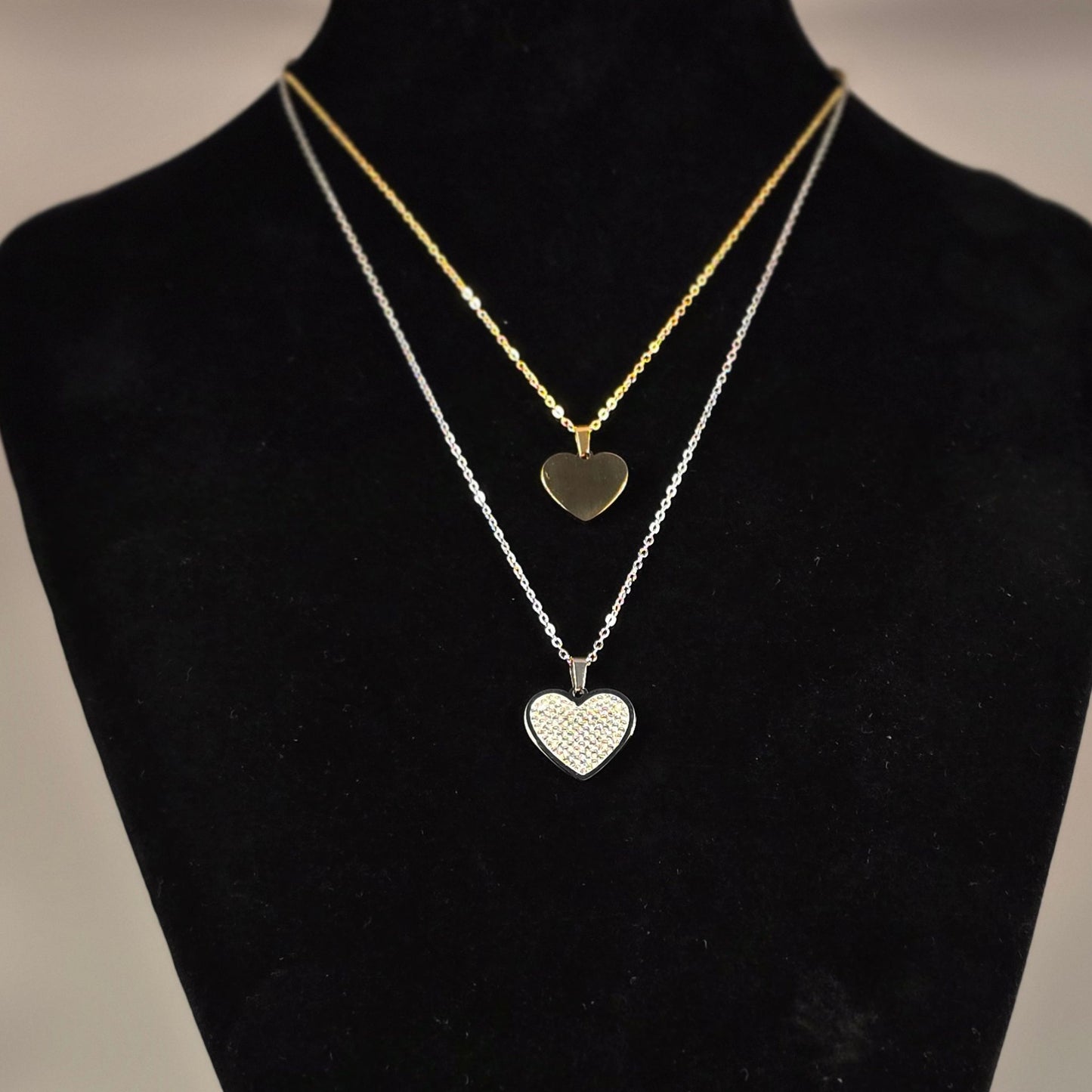 collana doppio cuore – argento & oro incidibile