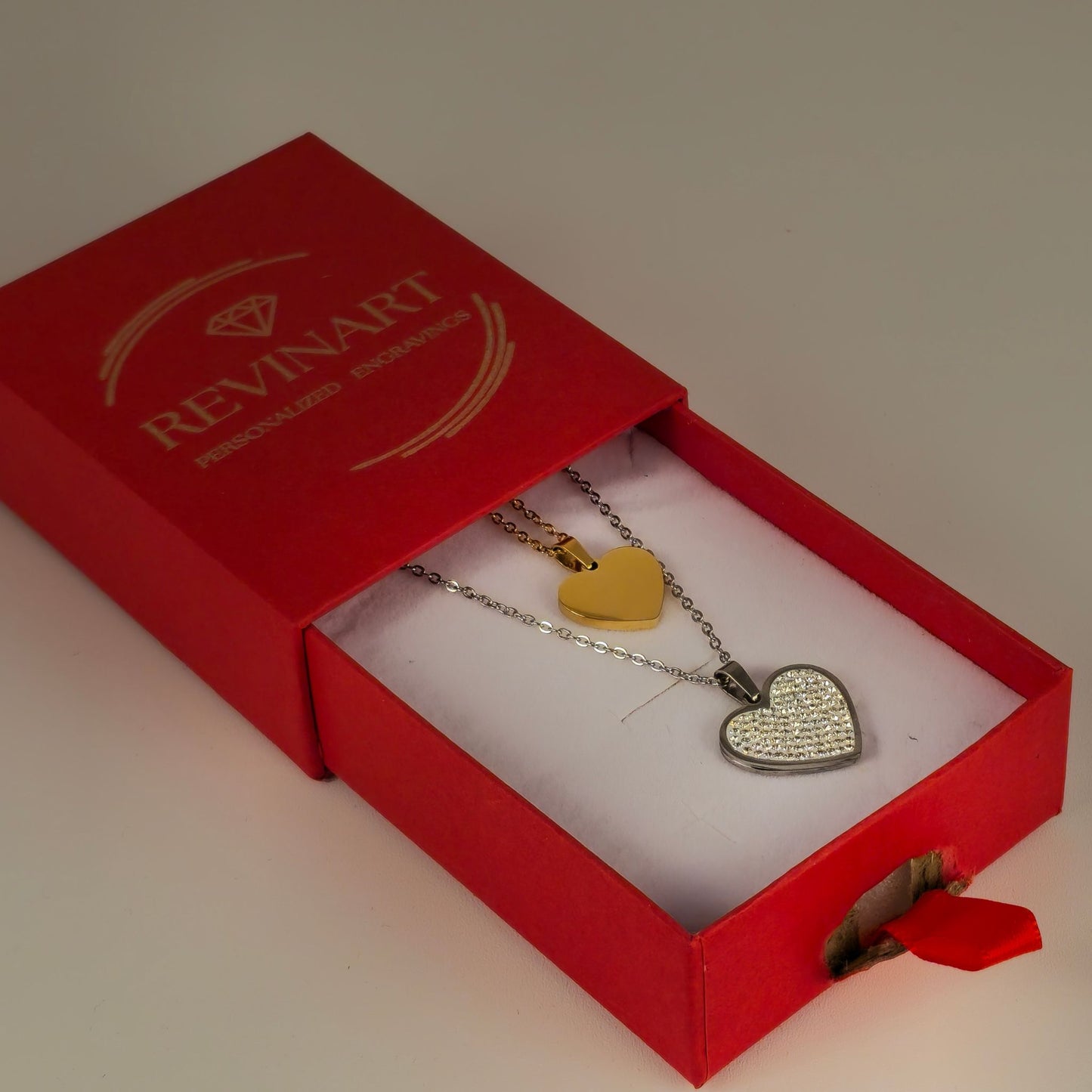 collana doppio cuore – argento & oro incidibile