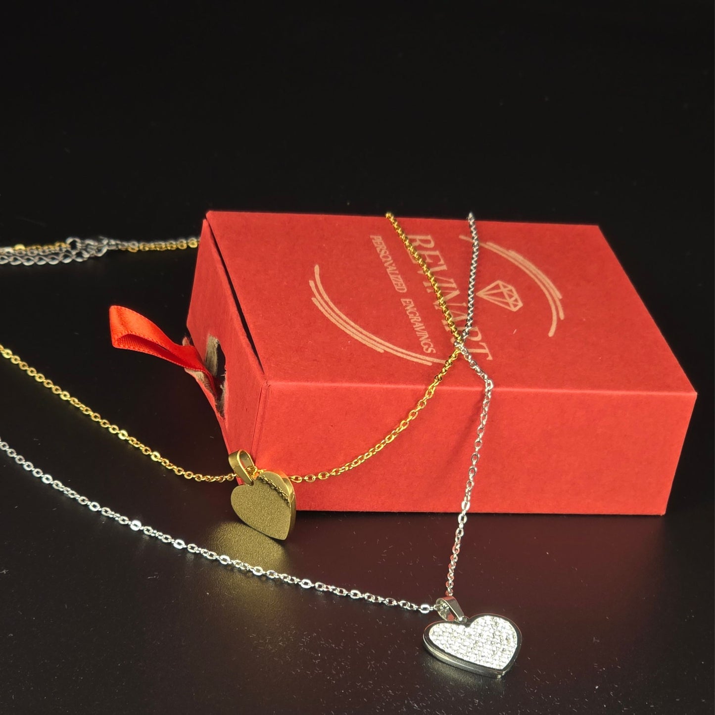 collana doppio cuore – argento & oro incidibile