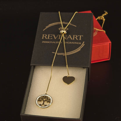Collana Albero della Vita con Cuore Incidibile – Regolabile e Personalizzabile
