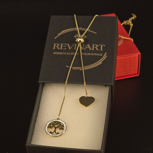 Collana Albero della Vita con Cuore Incidibile – Regolabile e Personalizzabile
