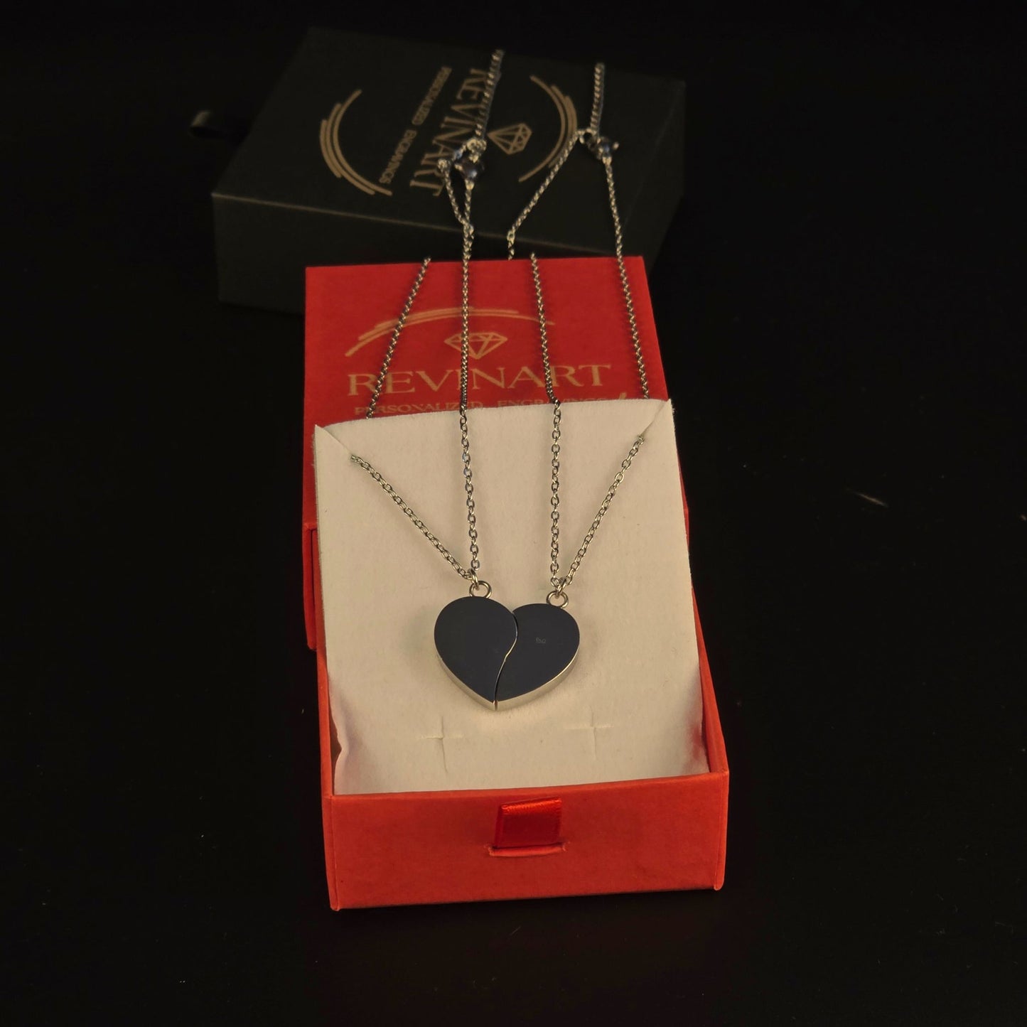 collane cuore magnetico per coppia – metà cuore inciso, in acciaio inox