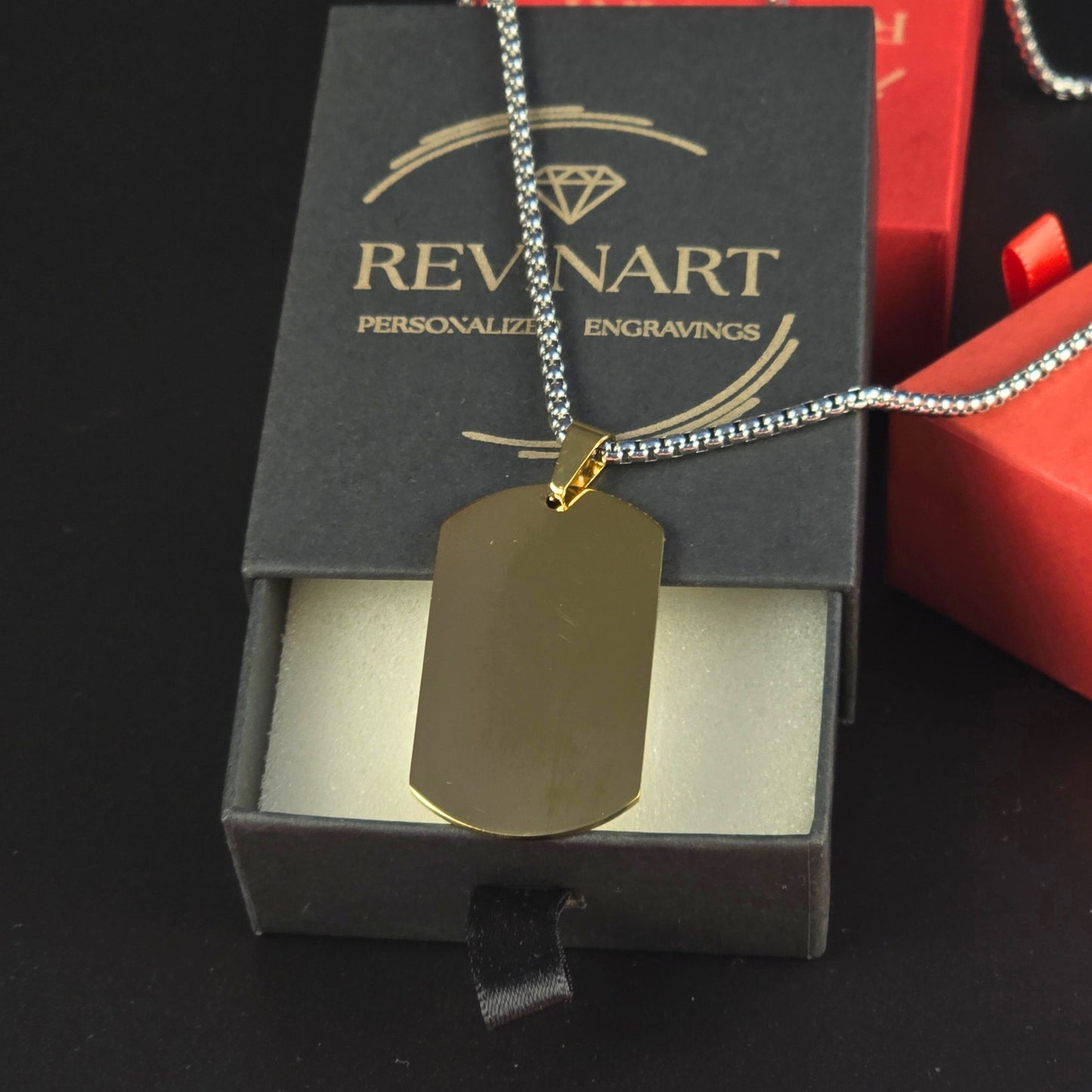 collana piastrina personalizzata – stile militare in acciaio inox (oro o argento)