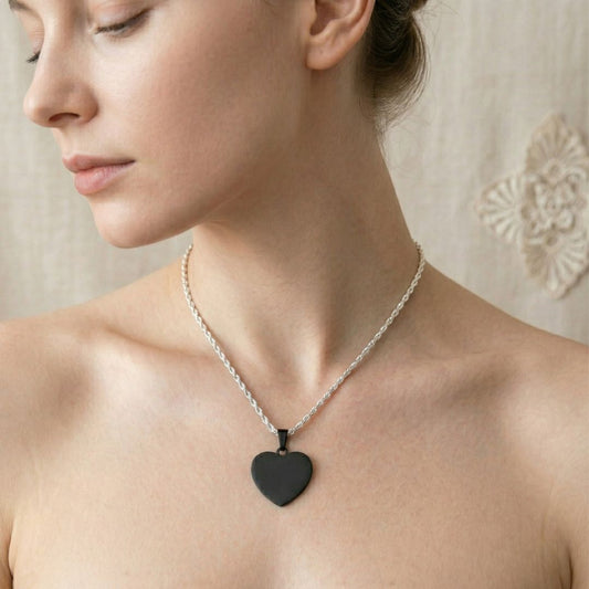 Collana Cuore Personalizzata in Acciaio Nero – Foto Incisa + Dedica Personalizzata