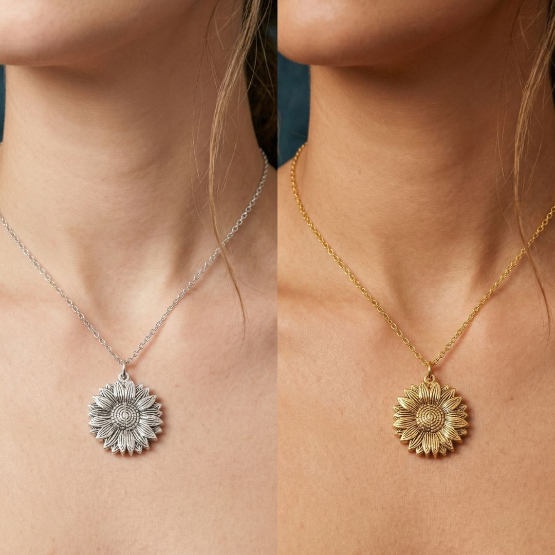 Collana Girasole con Foto Incisa e Dedica Segreta personalizzata