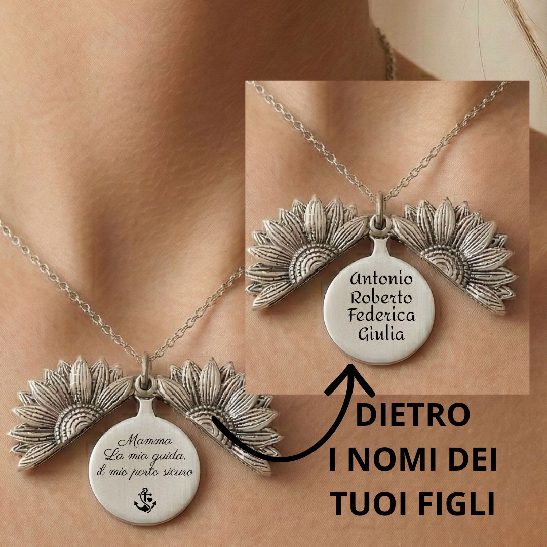 Collana Girasole "Mamma Custode del Cuore" – Personalizzata con nomi