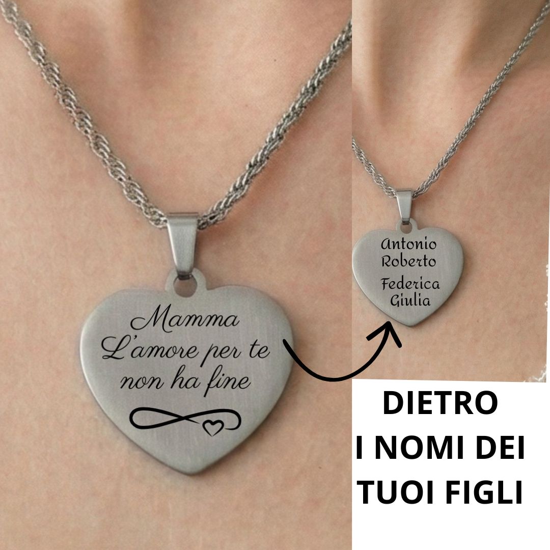 Collana "Cuore Infinito" in Acciaio con Catena Torchon – Personalizzabile