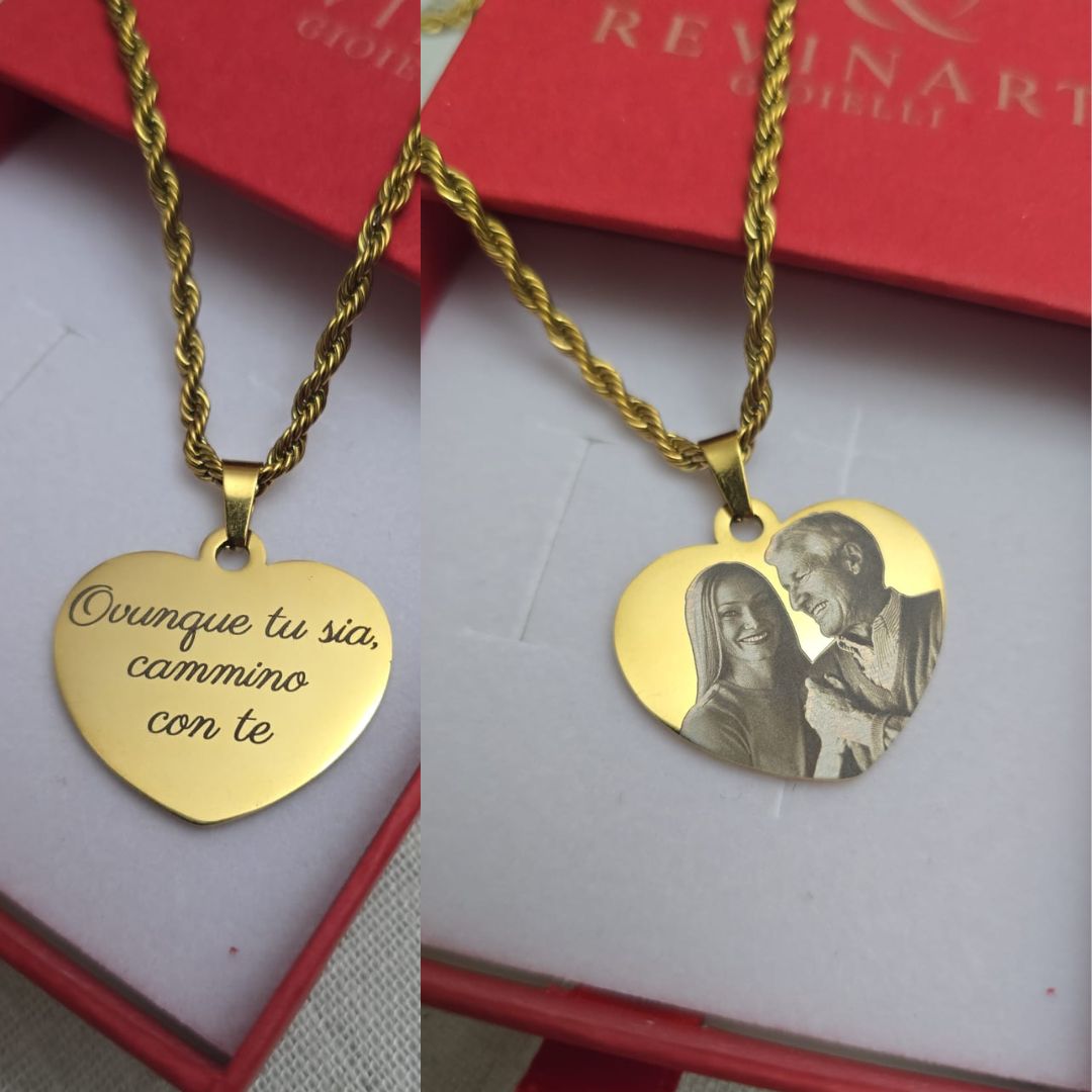 Collana Cuore Personalizzata in Acciaio Nero – Foto Incisa + Dedica Personalizzata