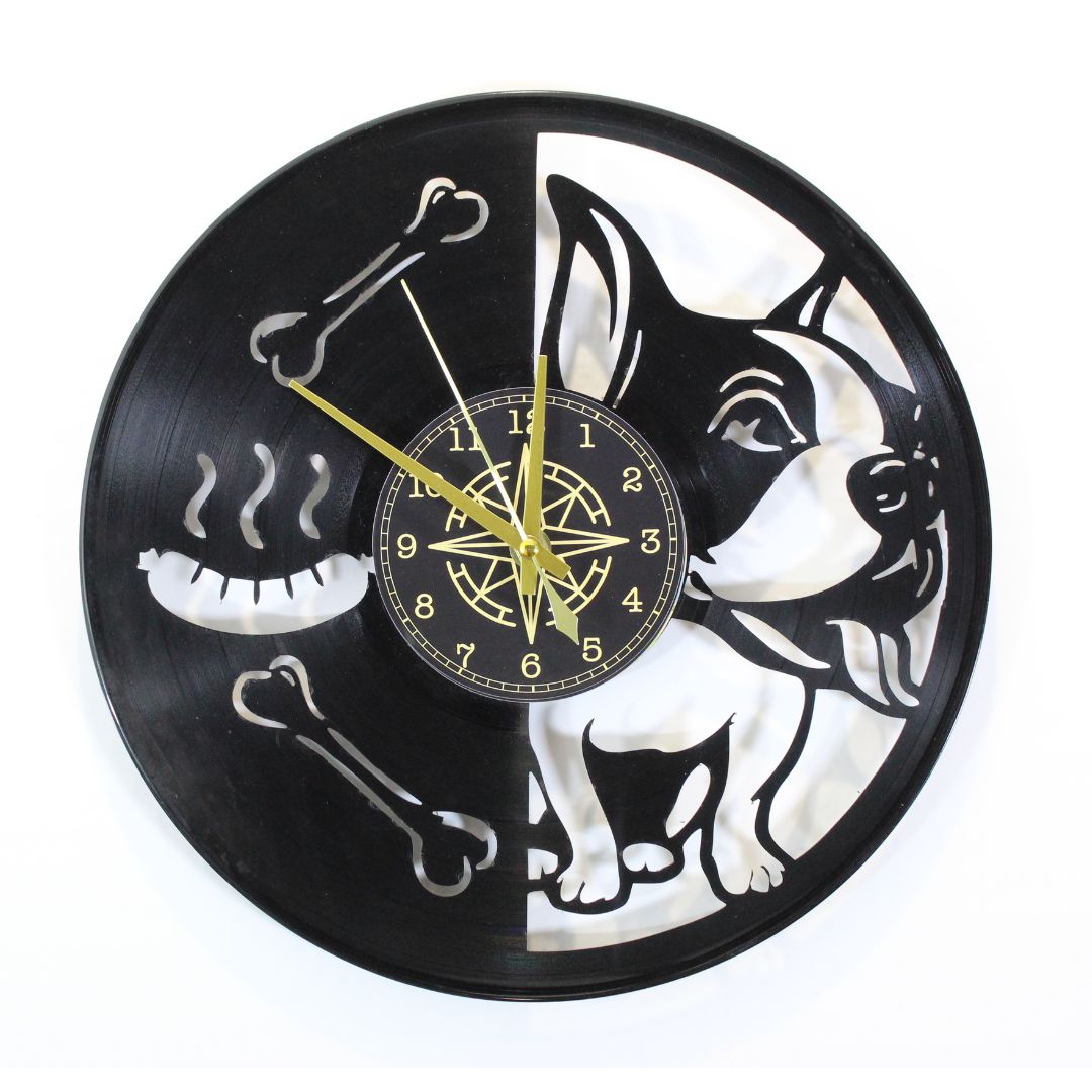 Orologio da Parete in Vinile Bulldog Francese – Disco Originale Tagliato a Mano | Idea Regalo per Amanti dei Cani