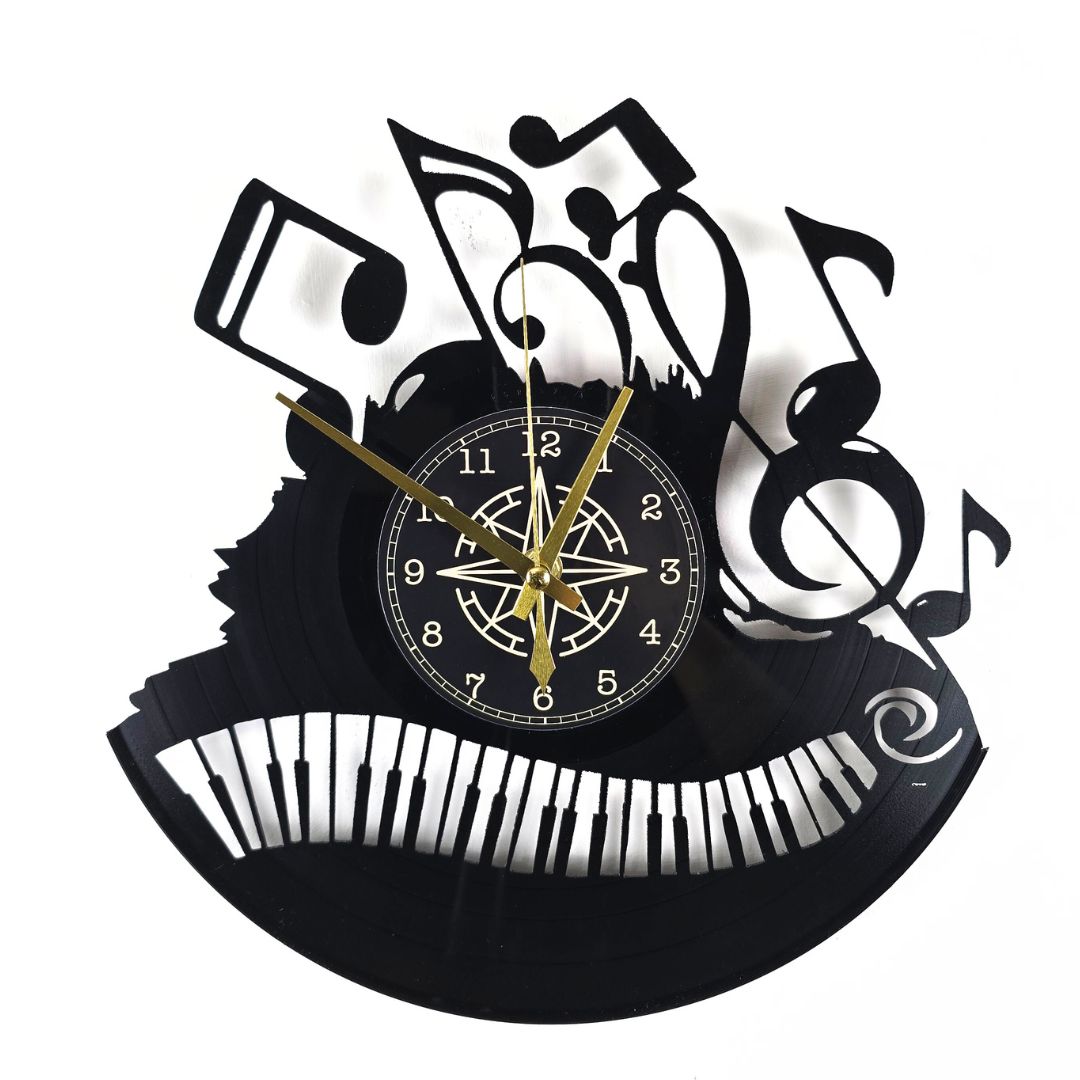 Orologio da Parete in Vinile “Piano & Music” – Design Artistico per Amanti della Musica