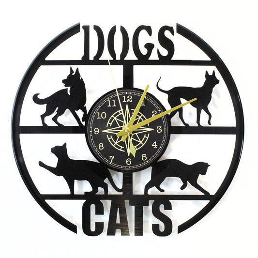Orologio da Parete in Vinile “Dogs & Cats” – Decorazione Artistica per Amanti degli Animali