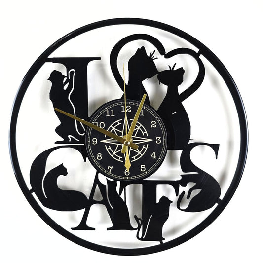 Orologio da Parete in Vinile “Love Cats” – Design Romantico per Amanti dei Gatti