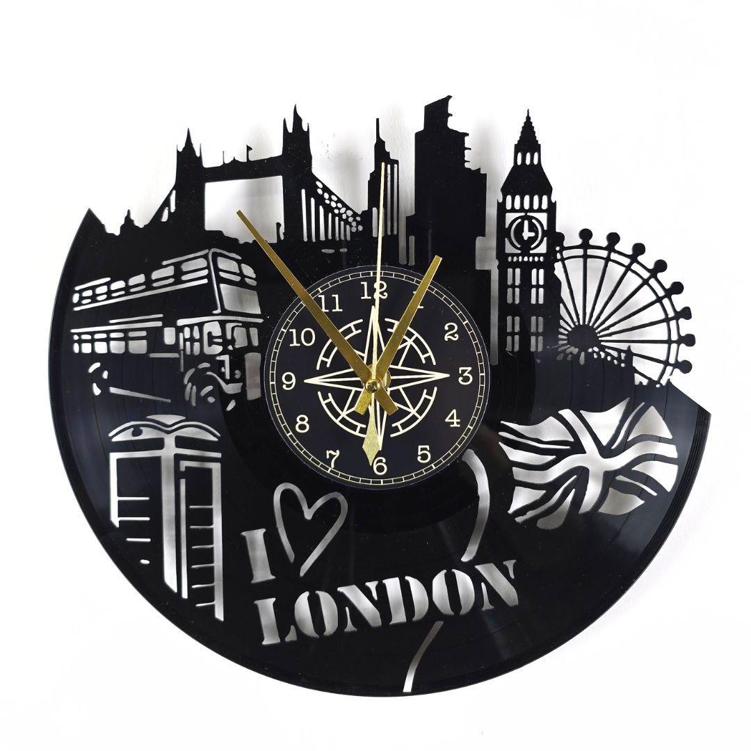 Orologio da Parete in Vinile “I Love London” – Skyline Londra Design Moderno