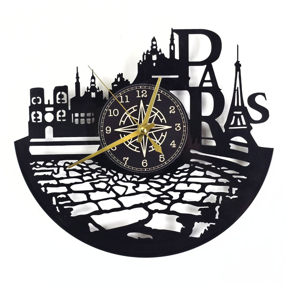Orologio da Parete in Vinile “Paris” – Design Romantico con Skyline di Parigi