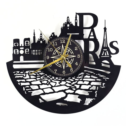 Orologio da Parete in Vinile “Paris” – Design Romantico con Skyline di Parigi