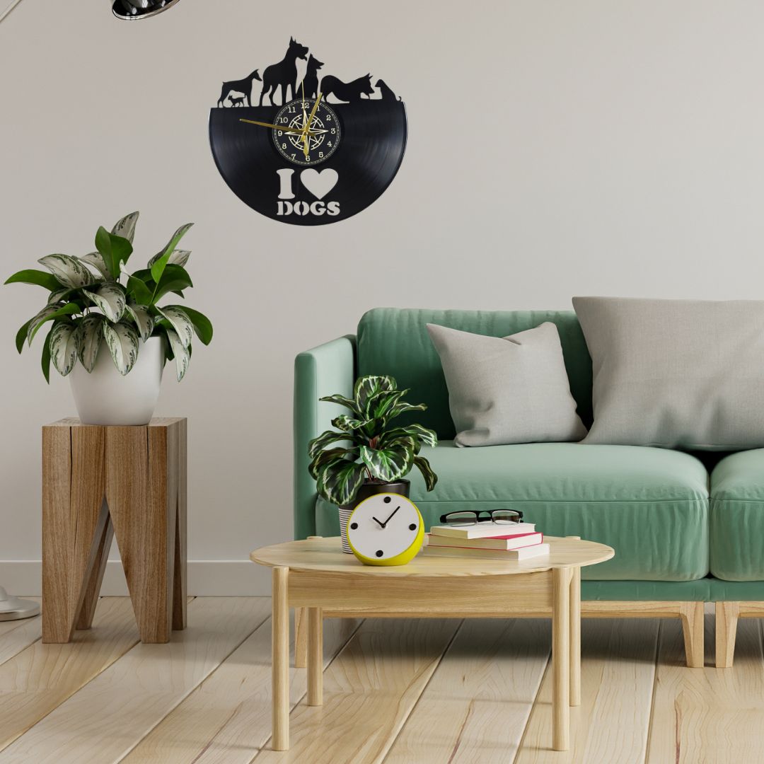 Orologio da Parete in Vinile “I Love Dogs” – Design Artistico per Amanti dei Cani