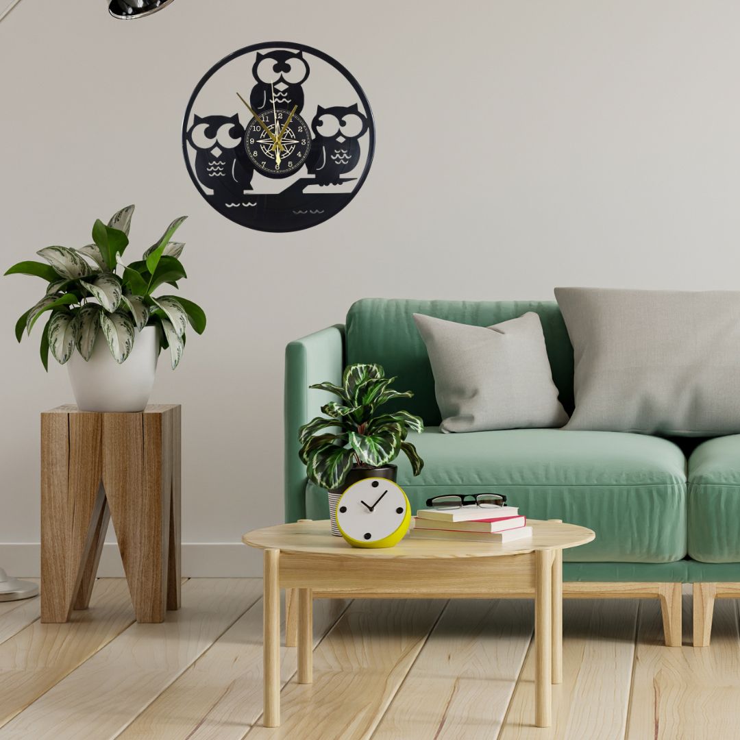 Orologio da Parete in Vinile “Gufi” – Design Artistico per Cameretta e Casa