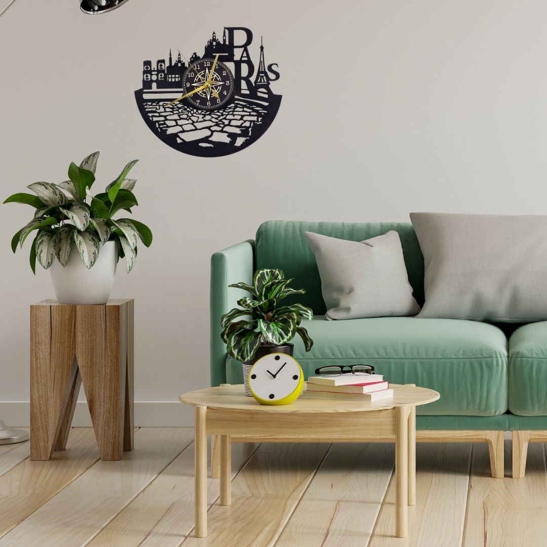 Orologio da Parete in Vinile “Paris” – Design Romantico con Skyline di Parigi