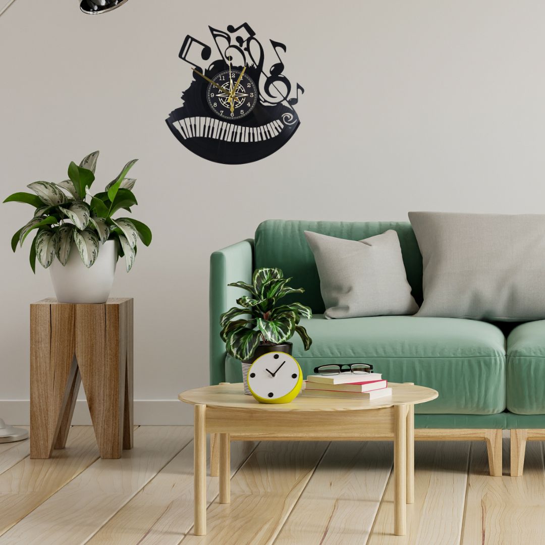 Orologio da Parete in Vinile “Piano & Music” – Design Artistico per Amanti della Musica