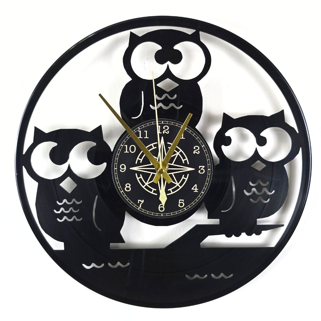 Orologio da Parete in Vinile “Gufi” – Design Artistico per Cameretta e Casa