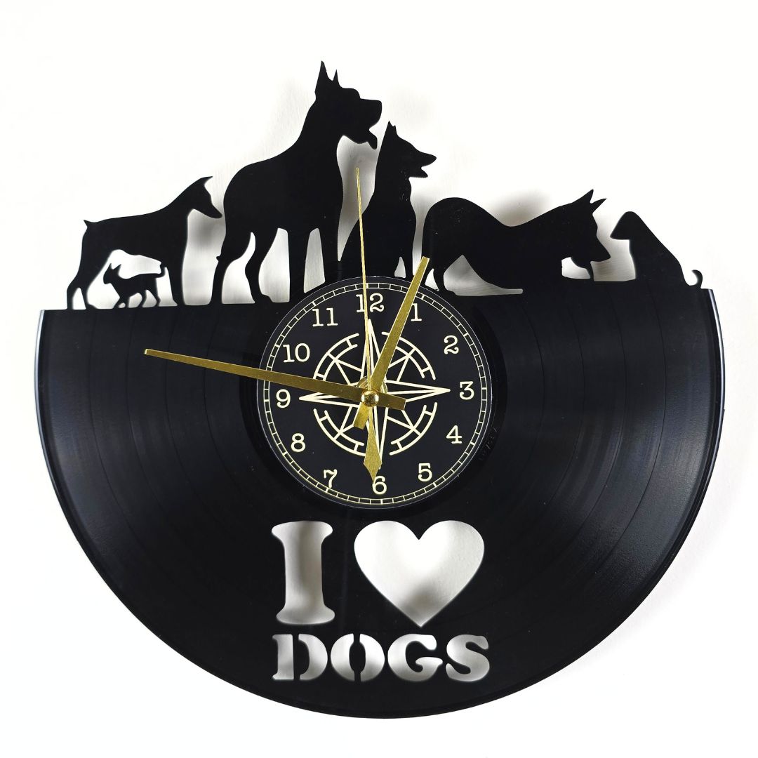 Orologio da Parete in Vinile “I Love Dogs” – Design Artistico per Amanti dei Cani