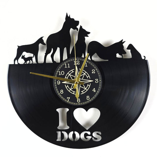Orologio da Parete in Vinile “I Love Dogs” – Design Artistico per Amanti dei Cani