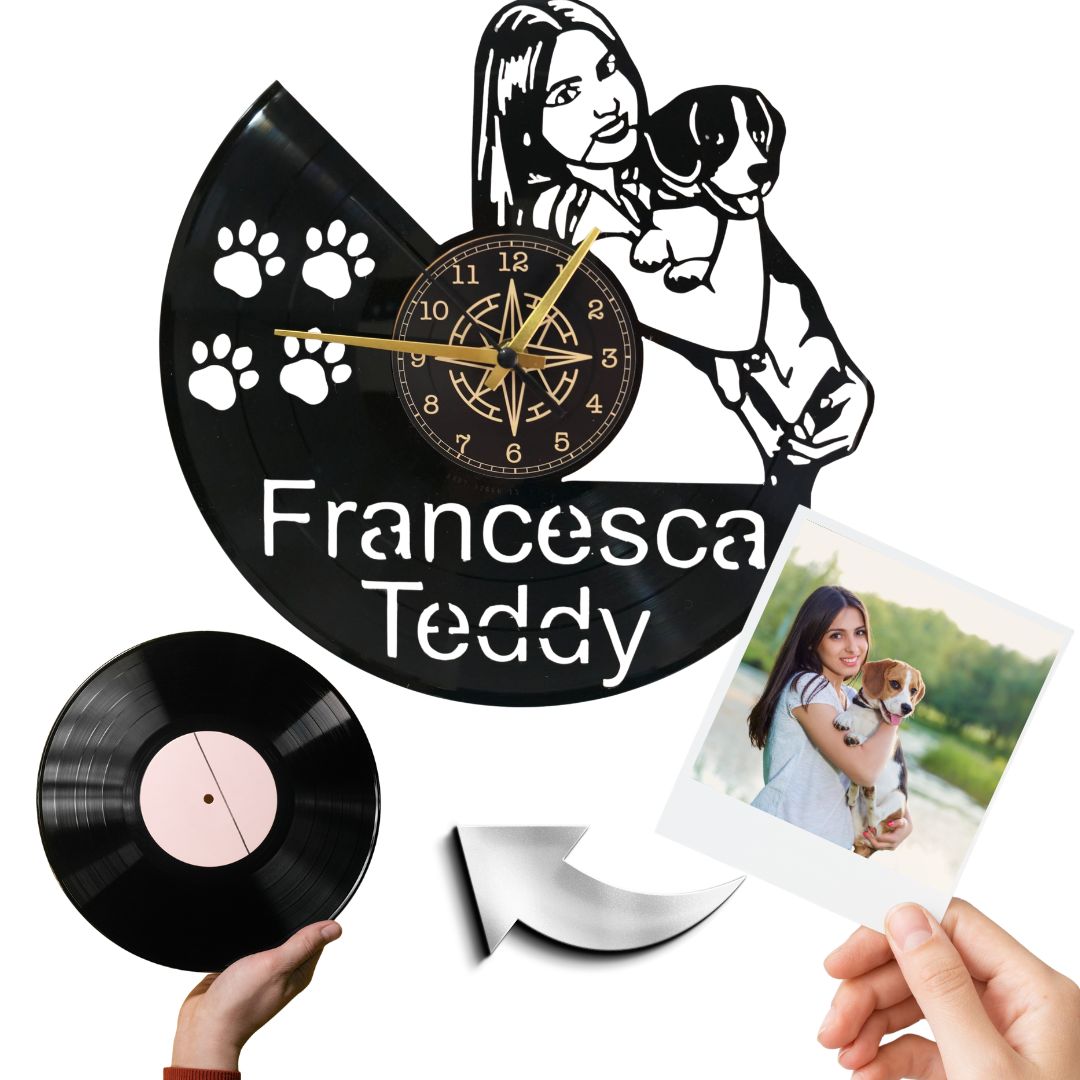 Orologio Personalizzato su Vero Disco in Vinile – taglio da Foto con scritte