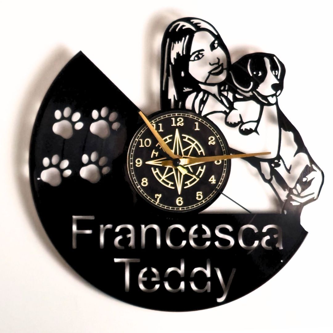 Orologio Personalizzato su Vero Disco in Vinile – taglio da Foto con scritte